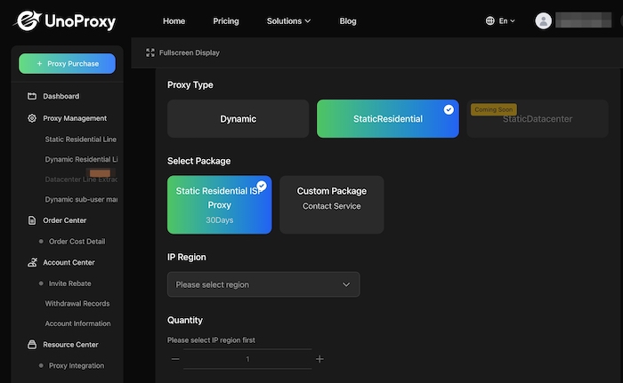 UnoProxy's static residential proxies