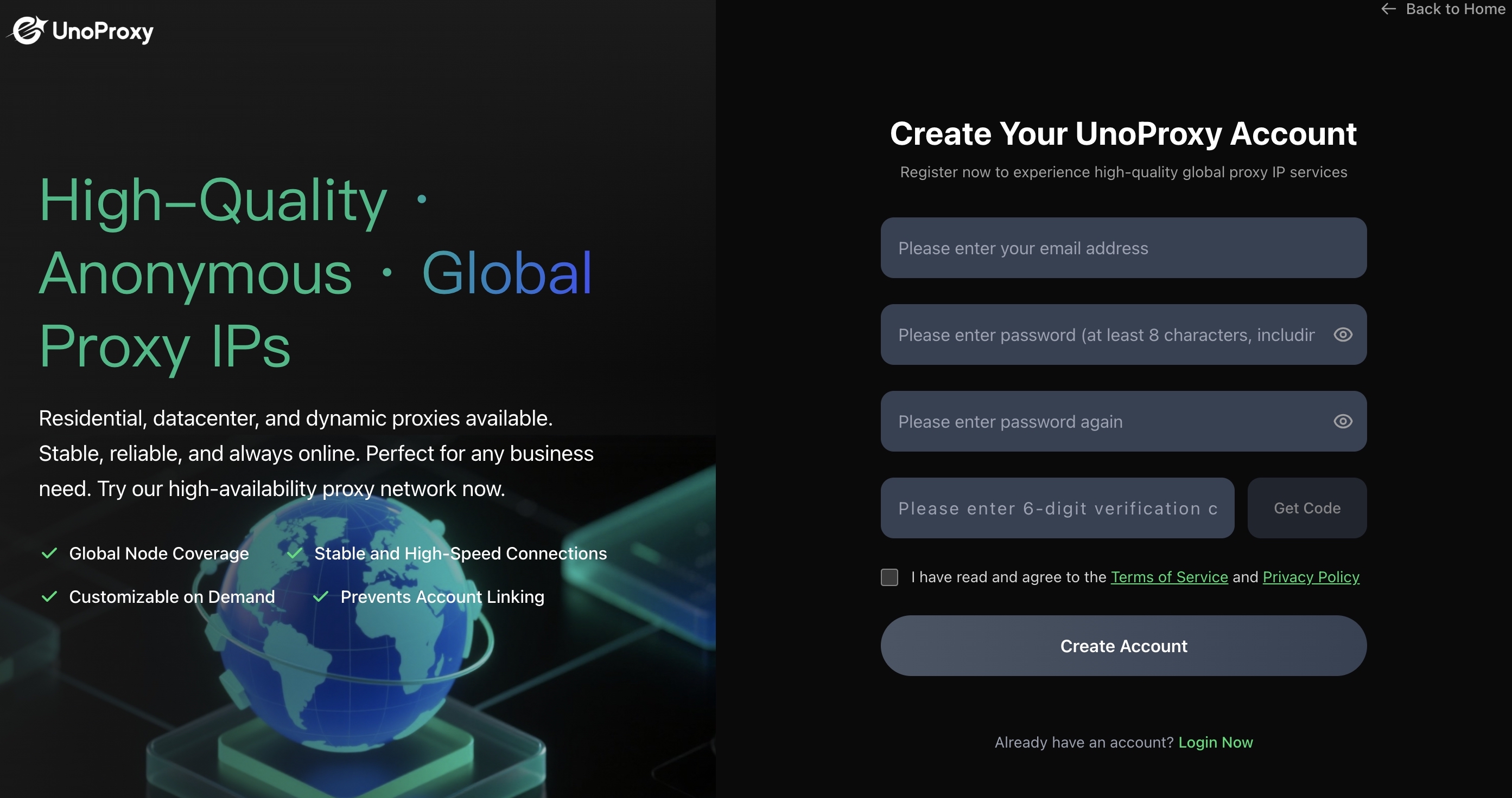 Sign Up UnoProxy