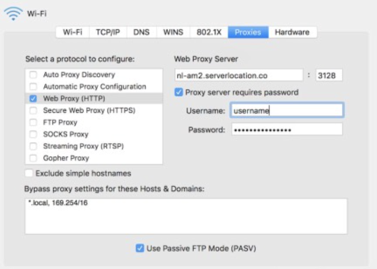 Proxy Settings on macOS