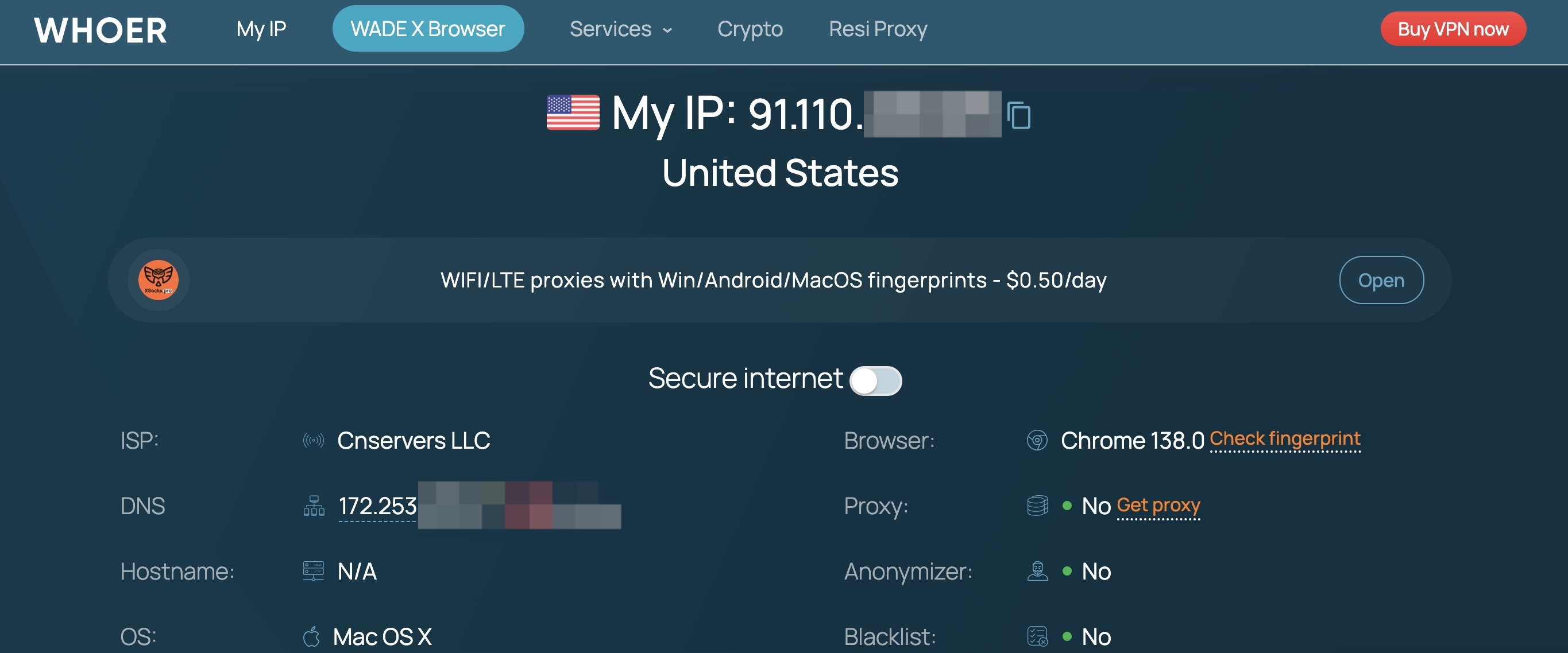 Check IP with WHOER
